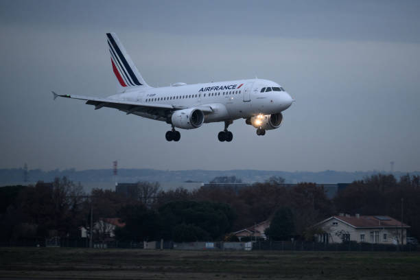 An Air France Airbus A318 aircraft lands at Blagnac airport in Toulouse, southern France, on January 2, 2025.