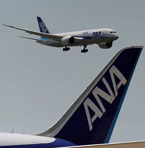 All Nippon Airways Boeing 787 comes in to land after its test flight at the Haneda International airport in Tokyo on April 28, 2013. A Dreamliner...