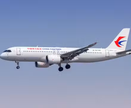China Eastern Airlines COMAC C919 landing at SHA shutterstock_2453943949