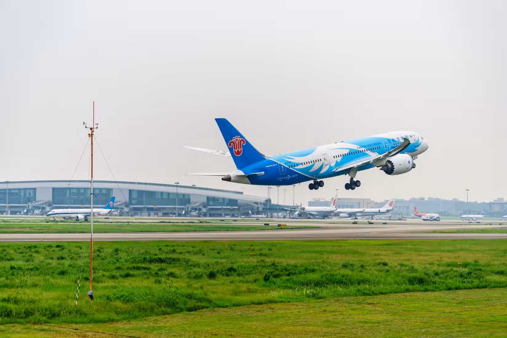Airplane of registration No. B-2735, China Southern Airlines Boeing 787-8 Dreamliner is take off from Guangzhou Baiyun International Airport