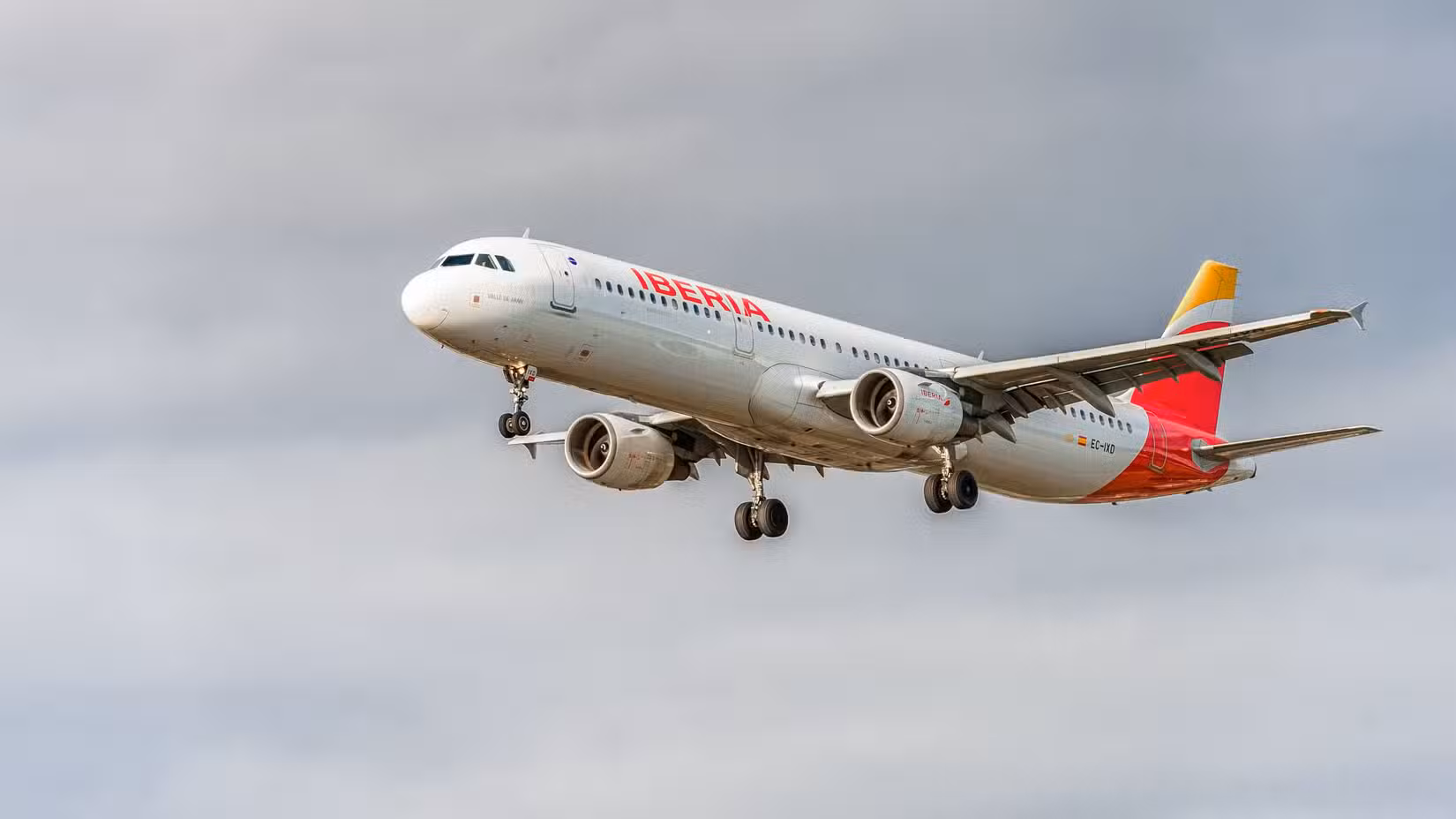 An Iberia Airbus A321 about to land.