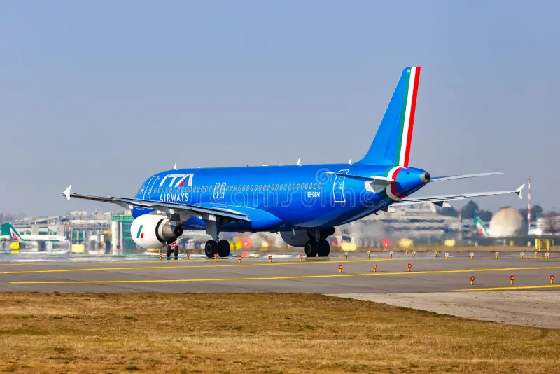 Milan, Italy - March 22, 2022: ITA Airways Airbus A320 airplane at Milan Linate airport LIN in Italy. Ita airways stock images, royalty-free photos and pictures