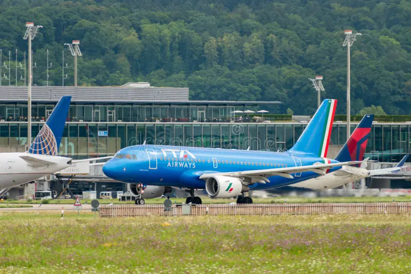 Zurich, Switzerland, August 5, 2025 EI-IMS ITA Airways Airbus A319-111 aircraft is taking off from runway 28. Ita airways stock images, royalty-free photos and pictures