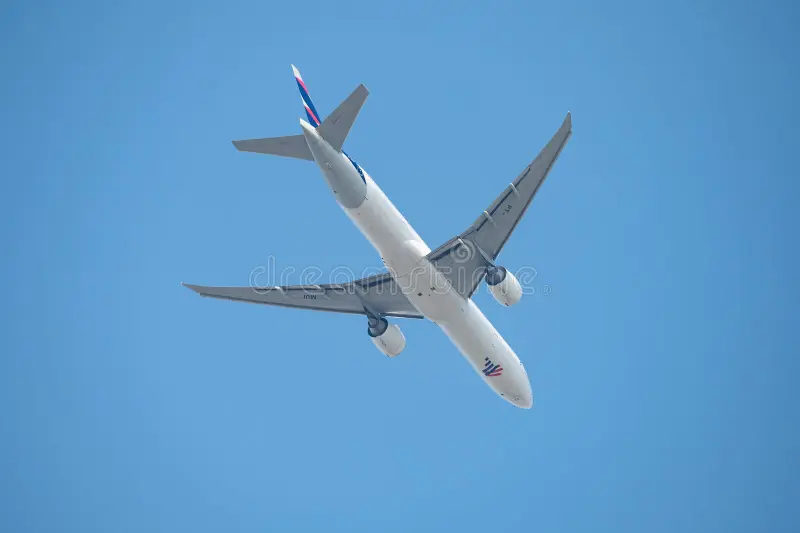 Mainz, Germany - August 31, 2024: Boeing 777 Latam Airlines flying over Mainz on the flight from Sao Paulo to Frankfurt a. M. Latam airlines stock images, royalty-free photos and pictures