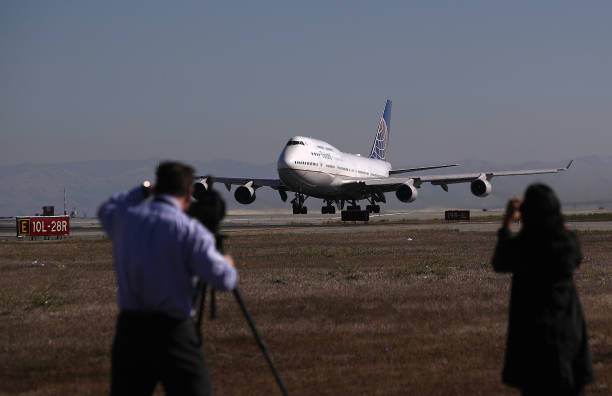 United Airlines flight 747 takes off from San Francisco International Airport as it travels to Honolulu, Hawaii on its final flight on November 7,...
