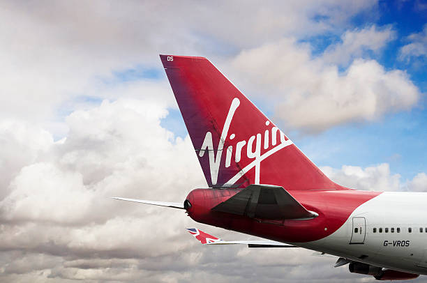 Virgin Atlantic Airways Boeing 747-443 cn 30885-1268 G-VROS. Manchester, United kingdom - August 30, 2015: Virgin Atlantic Airways Boeing 747-443 cn 30885-1268 G-VROS moment after take off from Manchester Airport. virgin atlantic stock pictures, royalty-free photos & images