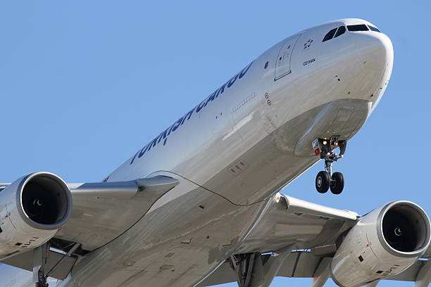 Turkish Cargo Airbus A330-200F Chicago, IL, USA - October 16, 2015: Turkish Cargo Airbus A330-200F landing on 28C at the Chicago O'hare Airport on a sunny afternoon.  a 330 200 stock pictures, royalty-free photos & images