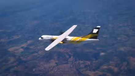 A Voepass ATR 72 flying in the sky