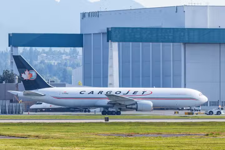 Cargojet Boeing 767-300F being towed