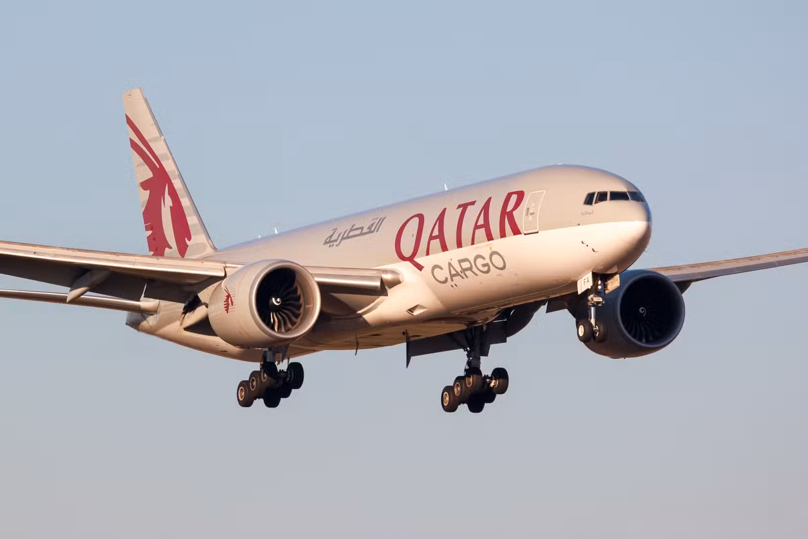 Qatar Airways Cargo Boeing 777-FDZ REG: A7-BFA at Vaclav Havel Airport Prague.