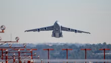 A Lockheed Martin C-5M Super Galaxy landing at Dover Air Force Base in Delaware