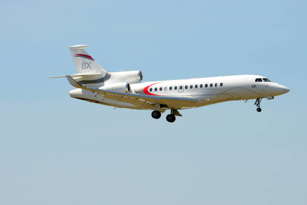 Dassault Falcon 8X aircraft performs a flying display on the opening day of the 52nd International Paris Air Show at Le Bourget, on June 19, 2017 in...