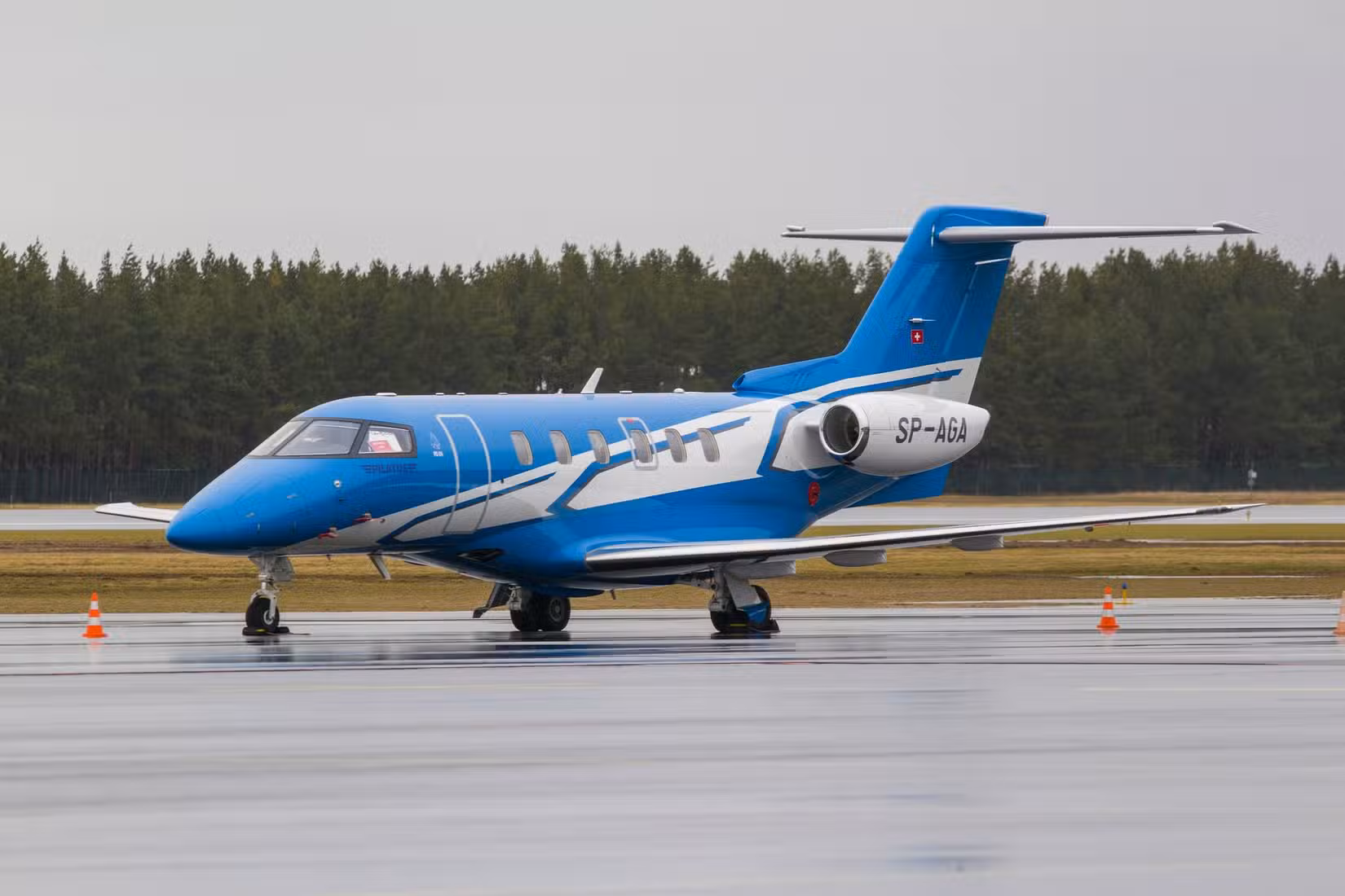 A Pilatus PC-24 on the apron at Palanga Airport.