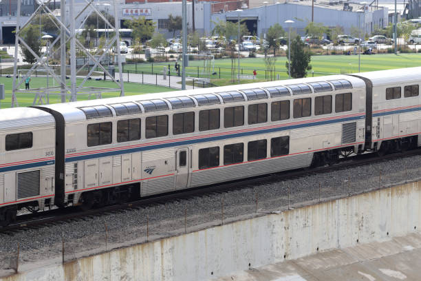 Amtrak Superliner Series Lounge Car/Observation Car in consist of Coast Starlight Train Los Angeles, California, USA -  February 21, 2022: Amtrak Superliner Series Lounge Car/Observation Car in consist of Coast Starlight Train. amtrak seat stock pictures, royalty-free photos & images