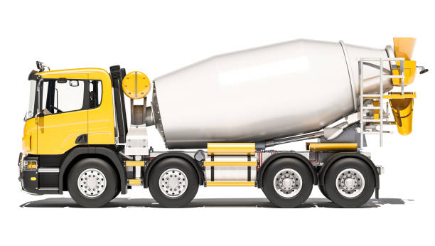 Side View of Cement Mixer 3D Rendering concrete mixer truck stock pictures, royalty-free photos & images