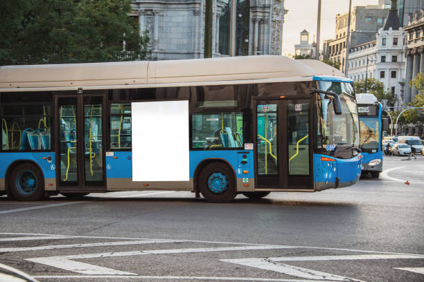bus with blank billboard - city bus exterior stock pictures, royalty-free photos & images