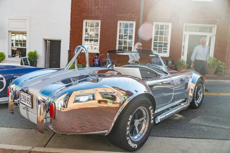 Classic American muscle car, a vintage 1967 Ford Shelby Cobra 427 Chrome convertible. Rear view. Muscle car rear view stock images, royalty-free photos and pictures