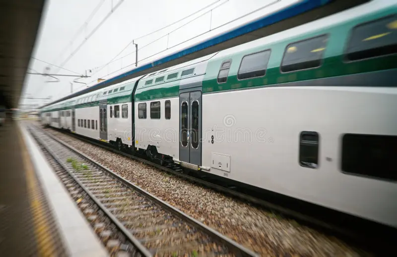 Double-decker train at the railway station in Italy. Train double decker stock images, royalty-free photos and pictures