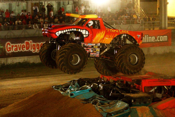Monster truck El Toro Loco during a freestyle competition of the Monster Jam Exhibition Tour at Autodromo Hermanos Rodriguez on November 7, 2009 in...