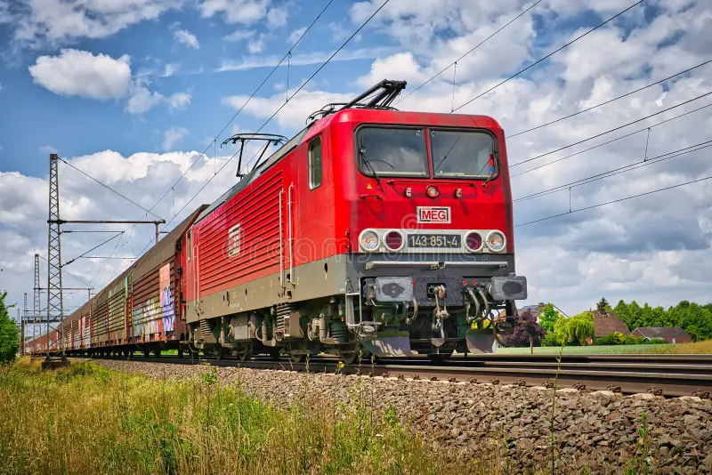 A side view of a class 143 freight train from MEG through Dedensen Guemmer. Side view freight train stock images, royalty-free photos and pictures
