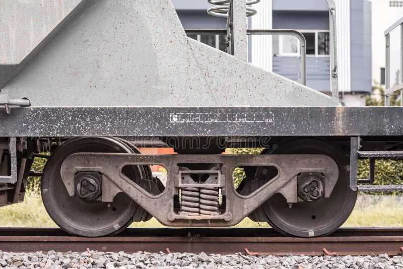 Side view pair of train wheels on the track in Thailand. Side view freight train stock images, royalty-free photos and pictures