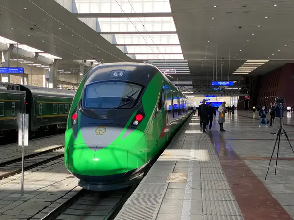 The Fuxing bullet train sits in Lhasa Railway Station