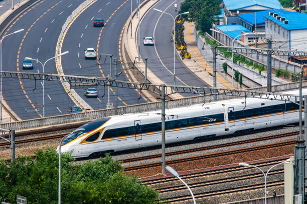Fuxing bullet train runs on the BeijingâShanghai High-Speed Railway on July 1, 2018 in Beijing, China. New longer Fuxing bullet trains start...