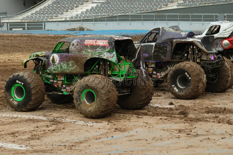 Monster Truck "Grave Digger" and "Black panther" at Unique Diego Armando Maradona, Province of Buenos Aires, Argentina, Monster Jam 16. 12. 2023. Grave digger monster truck stock images, royalty-free photos and pictures