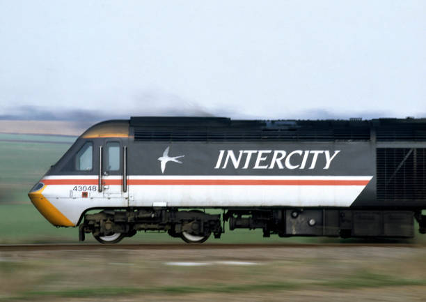 An InterCity 125 High Speed Train in action on the Midland Main Line in British Rail days, United Kingdom.