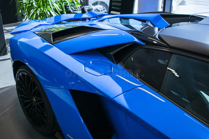 Tallinn, Estonia, April 23 2018: Side view of a new Lamborghini Aventador S coupe. Headlight. Car detailing. Car exterior details. Aventador side view stock images, royalty-free photos and pictures