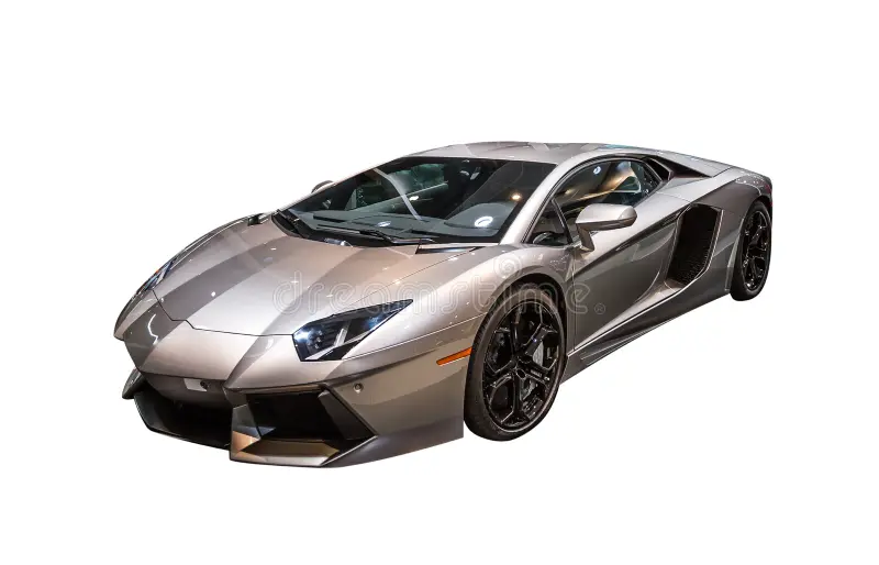 Closeup of a luxurious Lamborghini Aventador sports car isolated on a white background. Aventador side view stock images, royalty-free photos and pictures