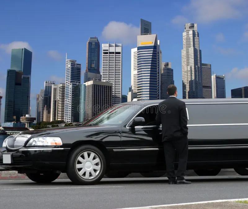 Black limousine in Singapore. Limousine driver waiting for passenger in Singapore. Limousine cars stock images, royalty-free photos and pictures