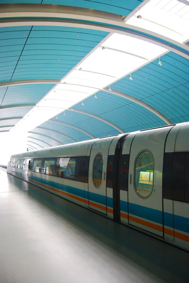 The newest maglev train in China. Waiting in the station for passengers to board.