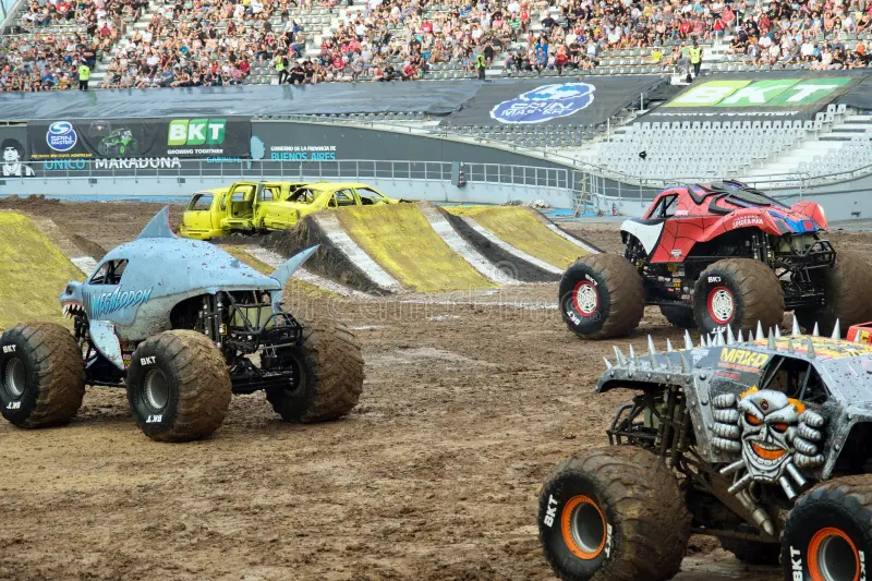 Monster Trucks "Spider man", "Megalodon", "MAX-D" at the unique Diego Armando Maradona Stadium in La Plata, Buenos Aires Province, Argentina, Monster Jam 16. 12. 2023. Max d monster truck stock images, royalty-free photos and pictures