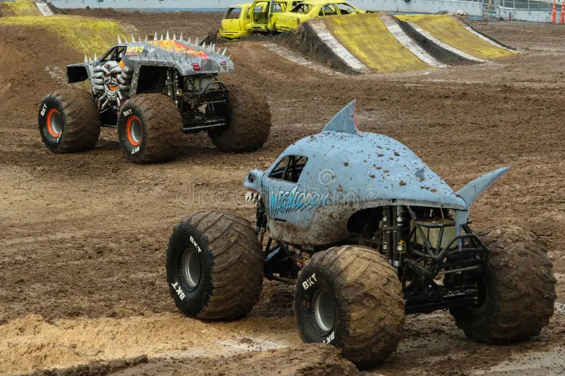 Monster Truck \'Megalodon\' and \'MAX-D\', Argentina, Monster Jam 16. 12. 2023 royalty free stock photo