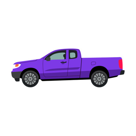 Side view of blue pickup truck car model flat vector illustration auto suv hatchback sedan pickup convertible isolated on white background