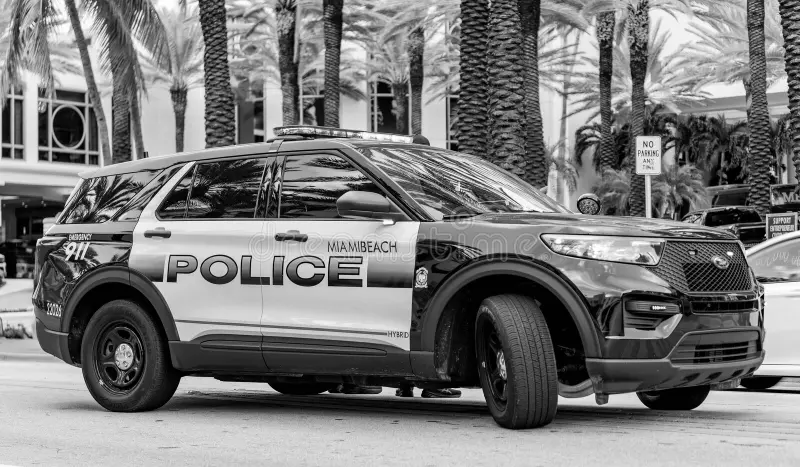 Miami, Florida, USA - November 18, 2024: Police car Ford Interceptor in Miami, side view. Ford Interceptor. Police car on the road. Emergency 911 service. Emergency vehicle of police 911. Police interceptor vehicle stock images, royalty-free photos and pictures