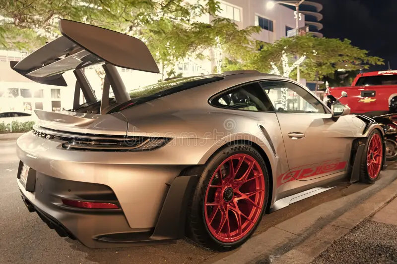 Miami, Florida, USA - January 26, 2025: Car Porsche 911 GT3 parked outdoor. Metallic car, side view. Porsche 911 GT3 sport car coupe. Luxury coupe car Porsche 911 GT3. Porsche 911 side view stock images, royalty-free photos and pictures