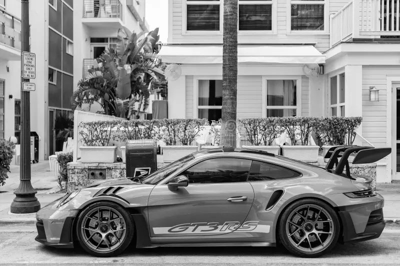 Miami, Florida, USA - April 02, 2025: Tuned Porsche 911 car, side view. 2024 Porsche 911 GT3 RS sportscar tuned car. Luxury sportscar Porsche 911 GT3. Car Porsche 911 GT3 RS parked outdoor. Porsche 911 side view stock images, royalty-free photos and pictures