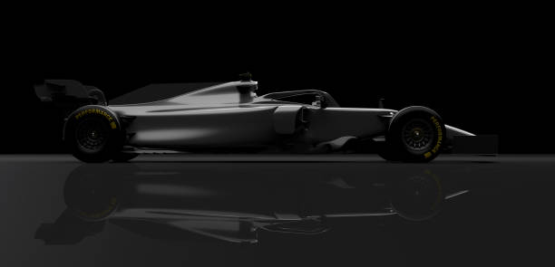 generic racecar (racing car) prototype, photorealistic render, silhouette on black - race car side view stock pictures, royalty-free photos & images