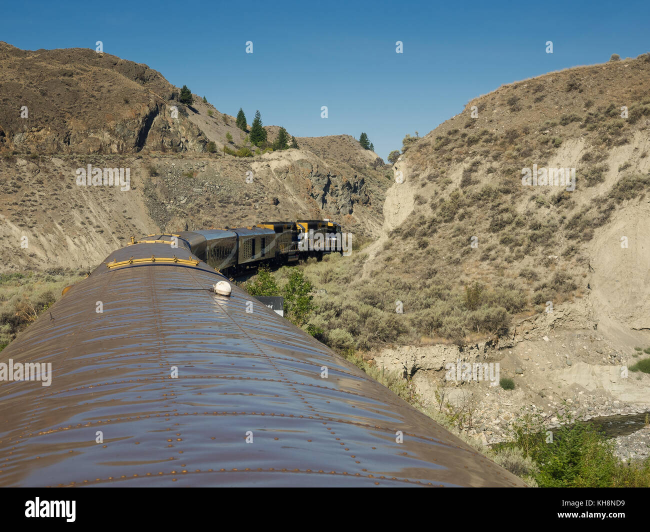 Views of and from the Rocky Mountaineer train in Canada - Stock Image