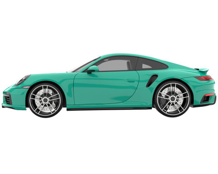 Green sports car on a white background side view 3d rendering Stock Photo