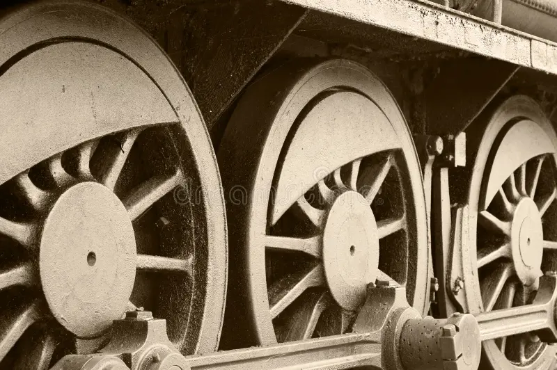 Side view of steam train wheels in sepia. Steam train side view stock images, royalty-free photos and pictures