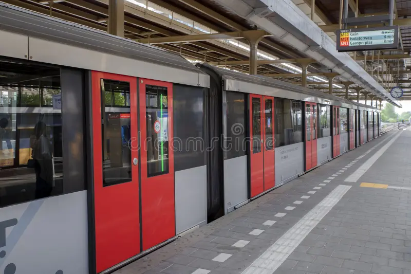 Side View Metro At The Amstel Train Station At Amsterdam The Netherlands 14-3-2022. Side subway train view stock images, royalty-free photos and pictures