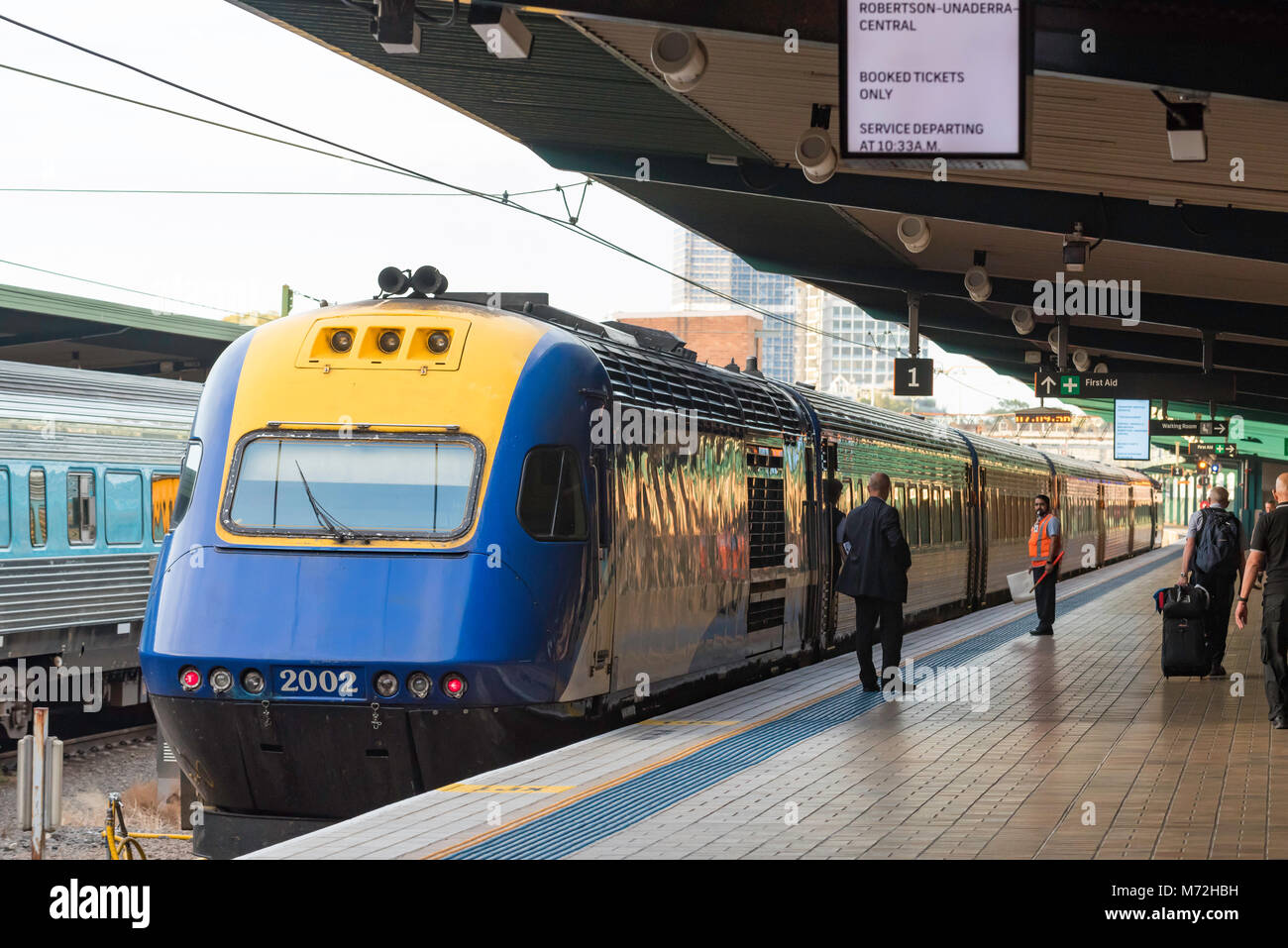 A Melbourne bound XPT train prepares to depart Central Station, Sydney, Australia - Stock Image