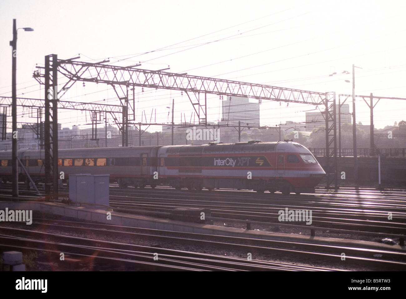 XPT train leaving Sydney Central station, Australia, 1987 - Stock Image