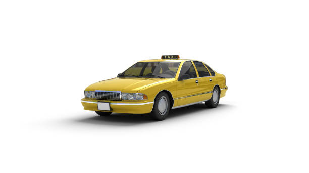 3D computer model of yellow taxi cab texi car 3d taxi cab side view stock pictures, royalty-free photos & images