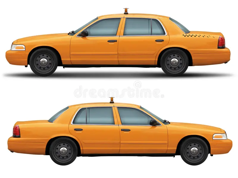 Yellow taxi car ford crown victoria side view isolated on white background. Taxi cab side view stock images, royalty-free photos and pictures