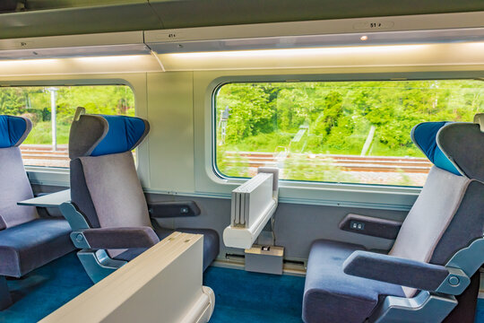 PARIS, FRANCE - MAY 21, 2016: TGV high-speed train inside view of SNCF in France.
