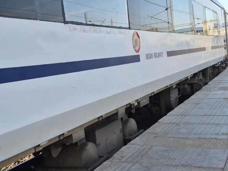 Amritsar, India, April 28 2026 - Vande Bharat Express train going from Amritsar towards Delhi from Amritsar railway station, Vande Bharat fastest Train of India. Vande bharat express stock images, royalty-free photos and pictures